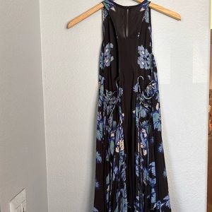 Free People Floral Mini Dress Racerback Asym Hem Lace Up Tassels size M